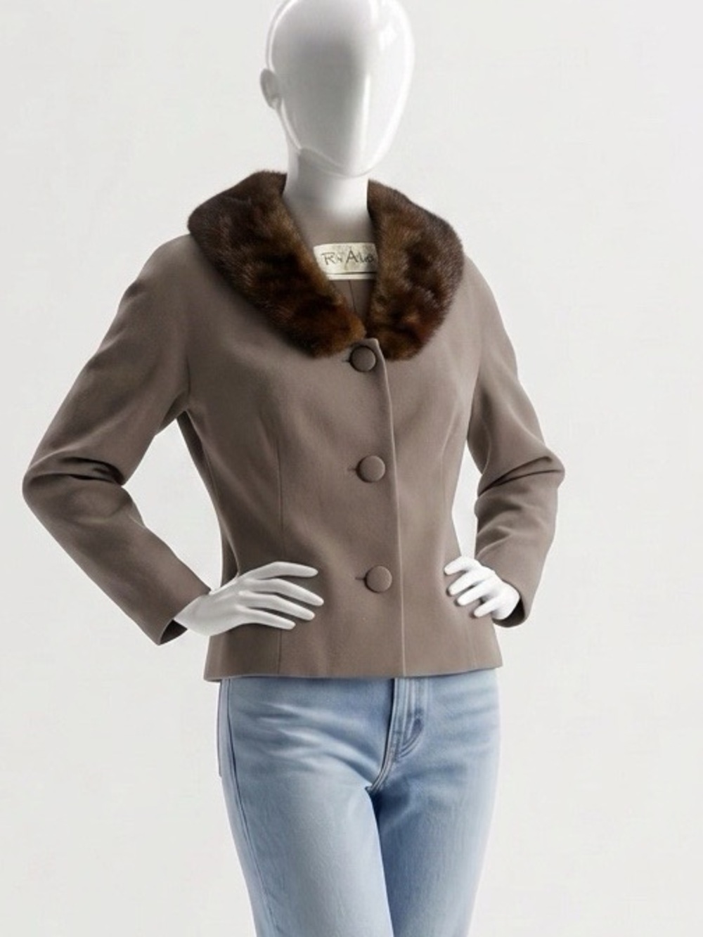 Vintage Roos Atkins Forstmann Wool Jacket with Real Fur Collar Brown M L